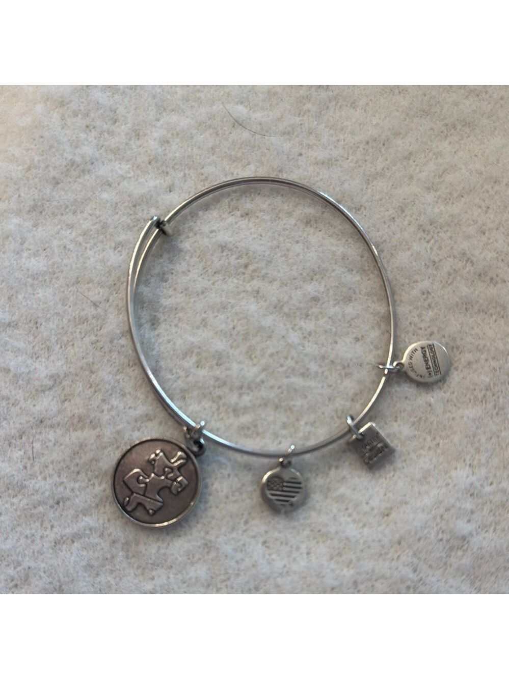 Silver Charm Bracelet with Engraved Disc and Bead